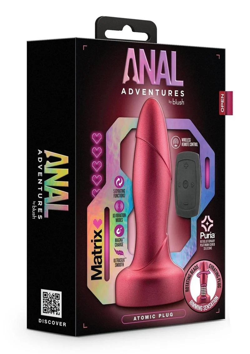 Anal Adventures Matrix Atomic Plug Rechargeable Silicone Anal Plug with Remote - Martian - Image 2