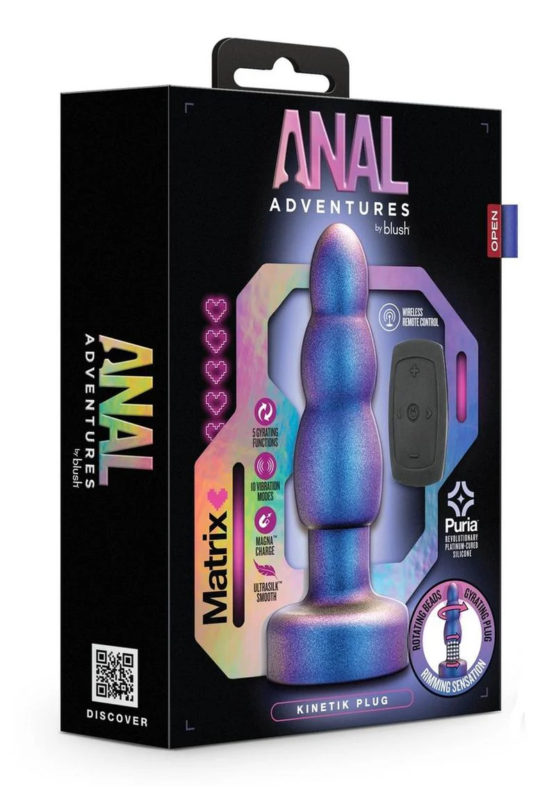 Anal Adventures Matrix Kinetic Plug Rechargeable Silicone Anal Plug with Remote- Space Age - Image 2