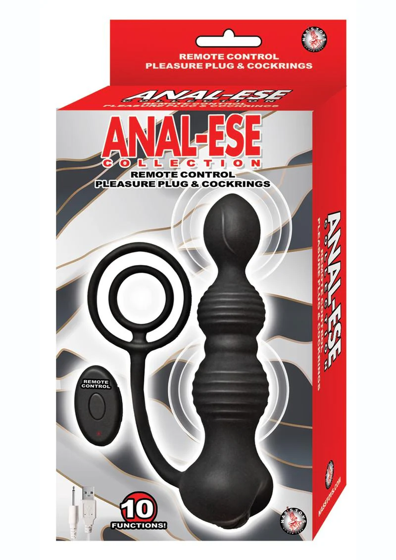 Anal-Ese Silicone Rechargeable Anal Plug and Cock Ring with Remote Control - Image 2