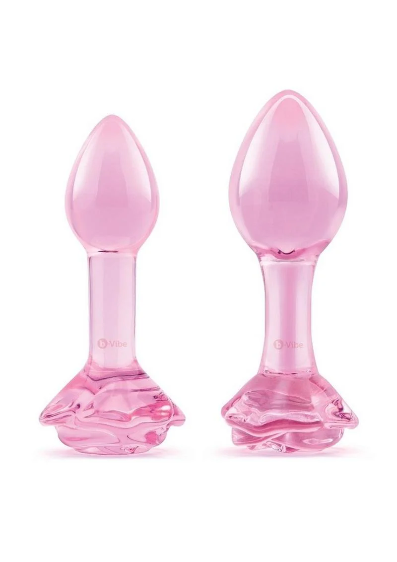 B Vibe Pink Roses Glass Butt Plug Training - Image 2