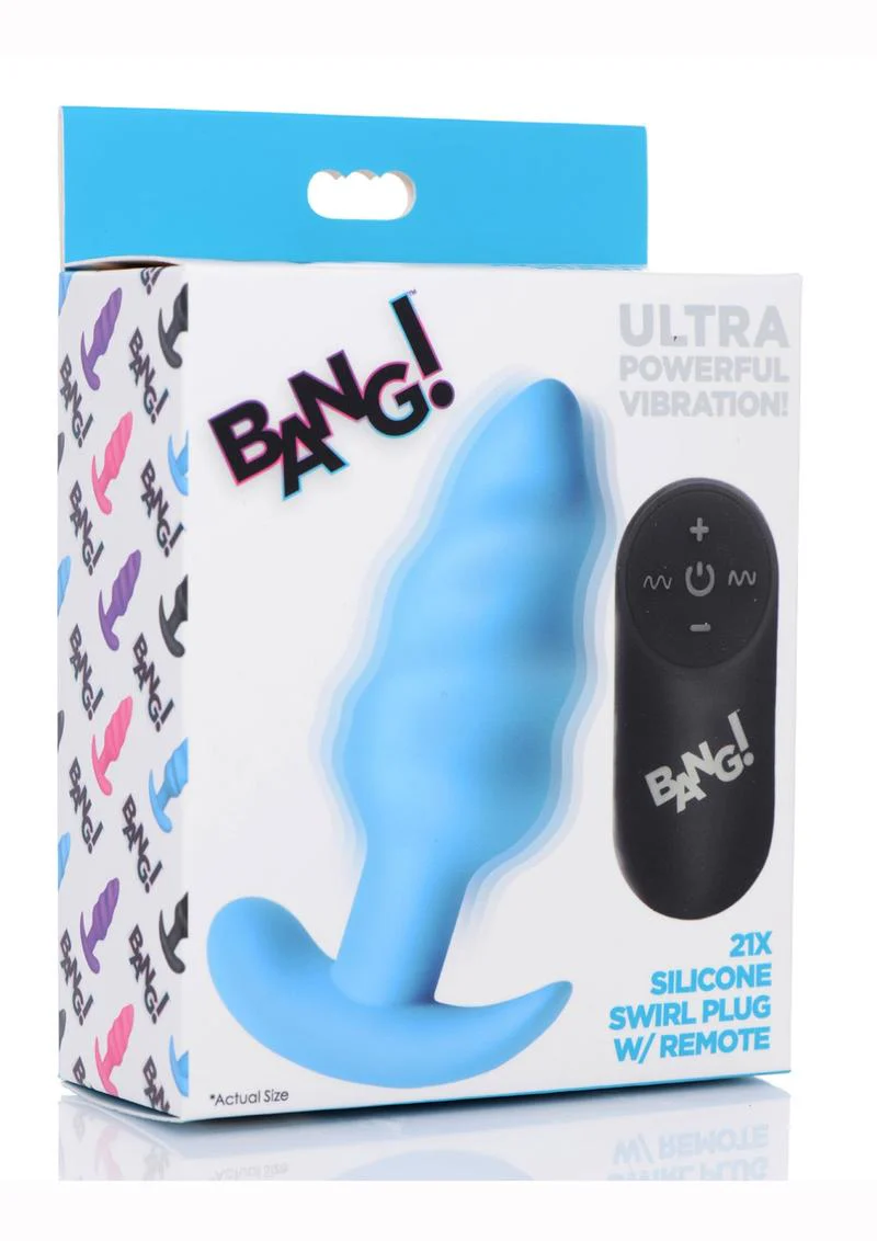 Bang! 21x Vibrating Silicone Rechargeable Swirl Butt Plug with Remote Control - Image 8