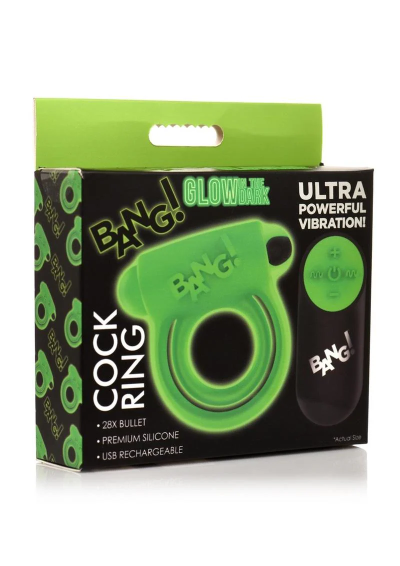 Bang! 28x Glow In The Dark Rechargeable Silicone Cock Ring with Remote - Image 2