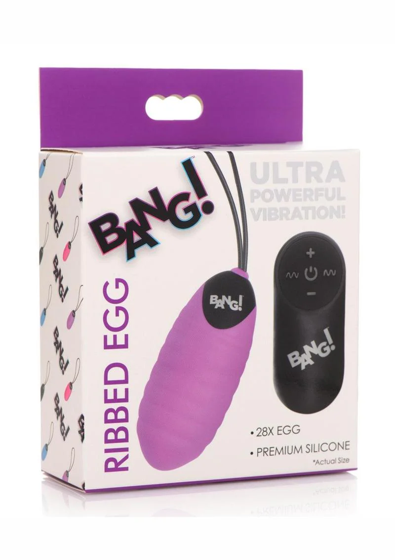 Bang! 28x Ribbed Rechargeable Silicone Egg with Remote Control - Image 2