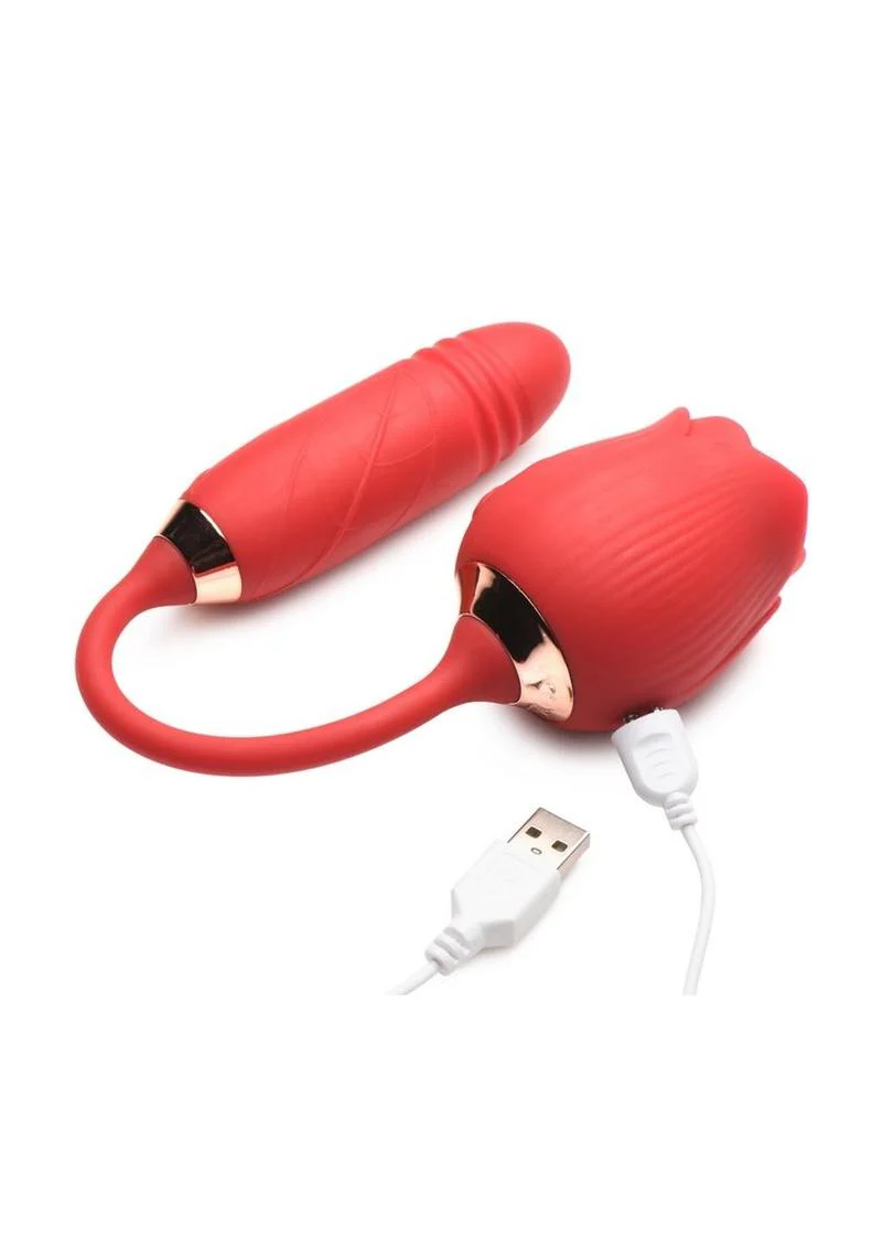 Bloomgasm Romping Rose 10x Rechargeable Silicone Suction Rose and Thrusting Vibrator - Image 4