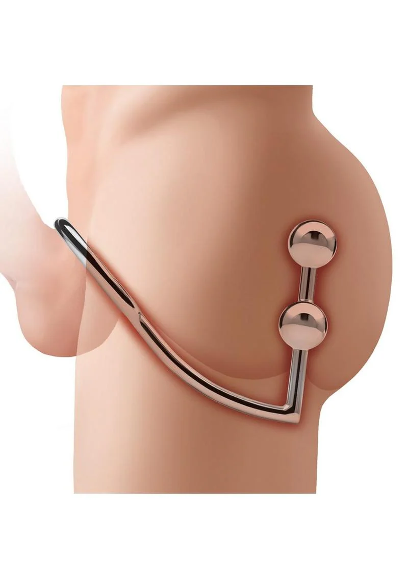 Blue Line 2 Bead Anal Hook and Cock Ring 45mm - Stainless - Image 3