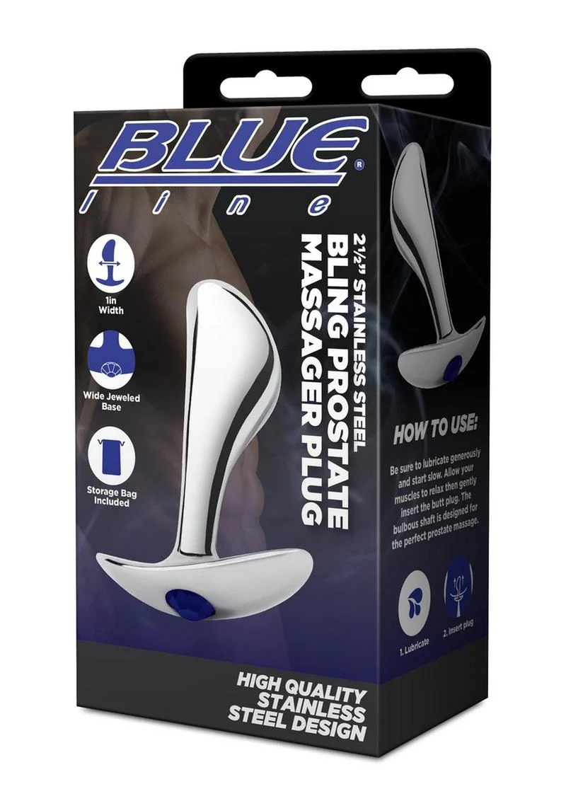 Blue Line Bling Prostate Massager Plug 2.5in - Stainless - Image 2
