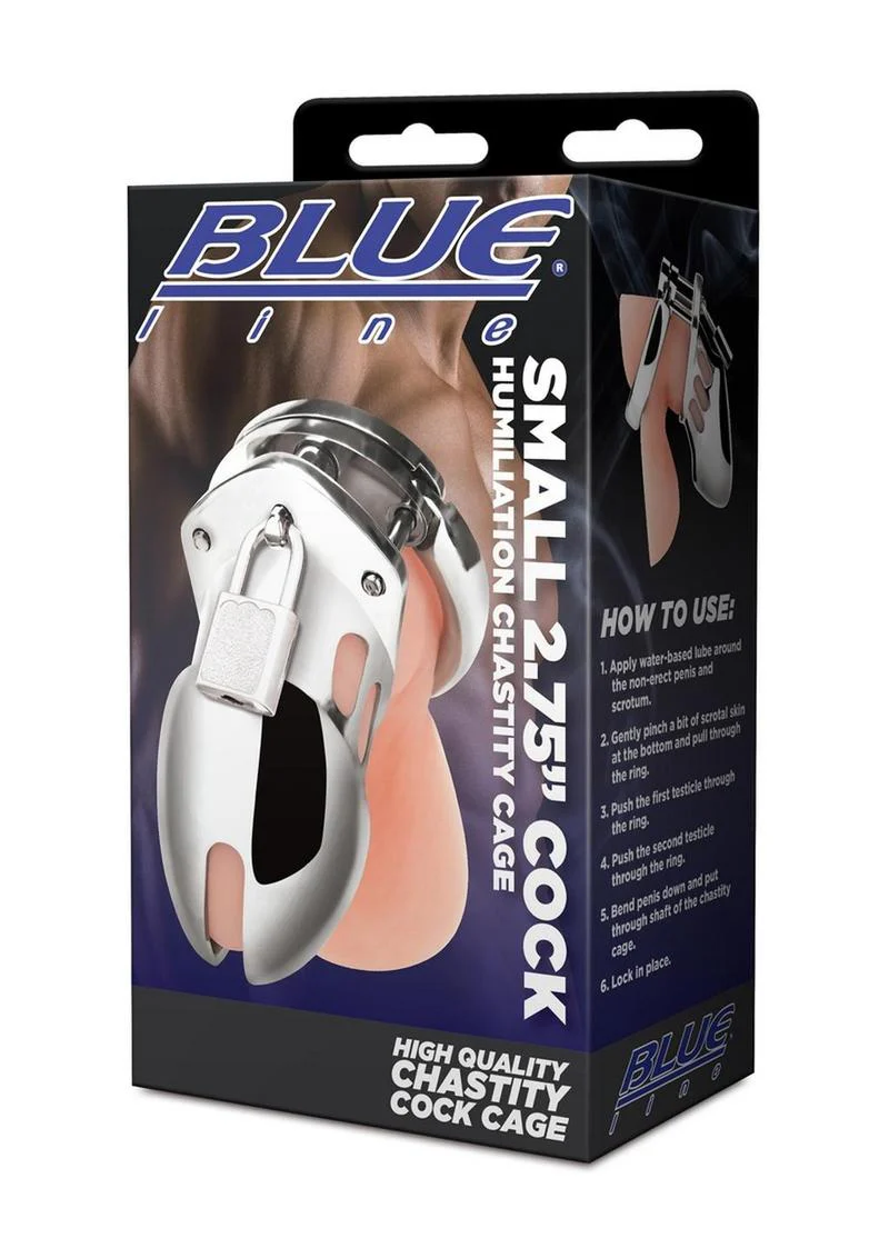 Blue Line Cock Humiliation Chastity Cage Small 2.75in - Stainless - Image 2