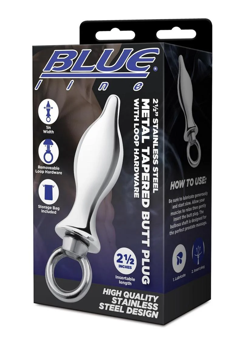 Blue Line Metal Tapered Butt Plug with Loop Hardware 2.5in - Stainless - Image 2
