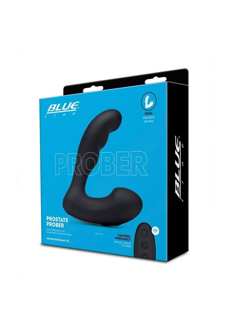 Blue Line Prober Silicone Rechargeable Dual Vibrating Remote Controlled Prostate Stimulator - Image 2