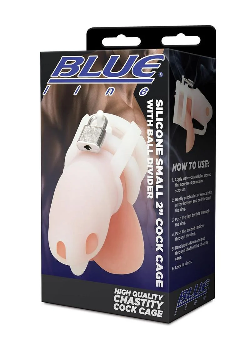 Blue Line Silicone Cock Cage with Ball Divider - Image 3