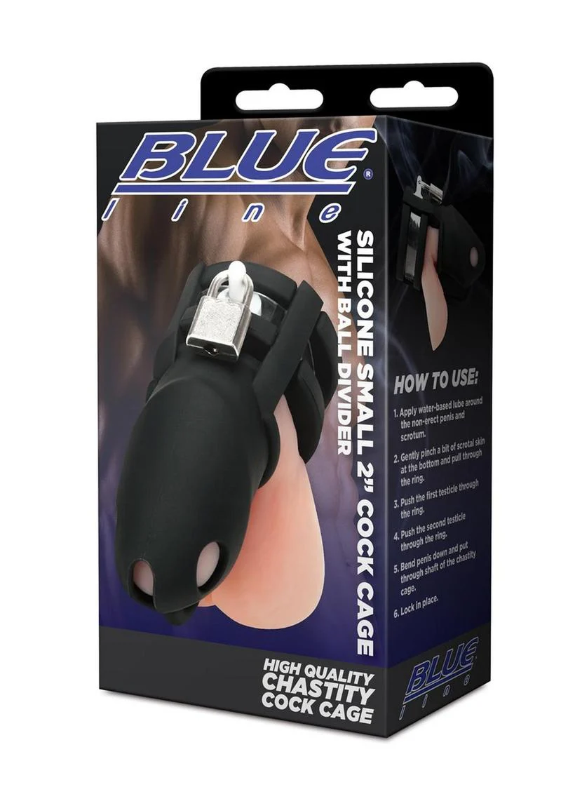 Blue Line Silicone Cock Cage with Ball Divider - Image 6