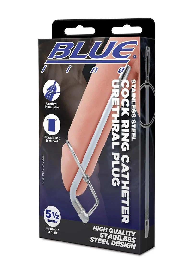 Blue Line Stainless Steel Cock Ring Catheter Urethral Plug - Image 2