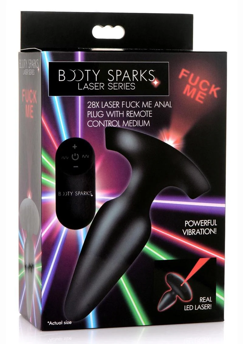 Booty Sparks Laser F... Me Rechargeable Silicone Anal Plug with Remote Control - Medium - Black with Red Light - Image 2