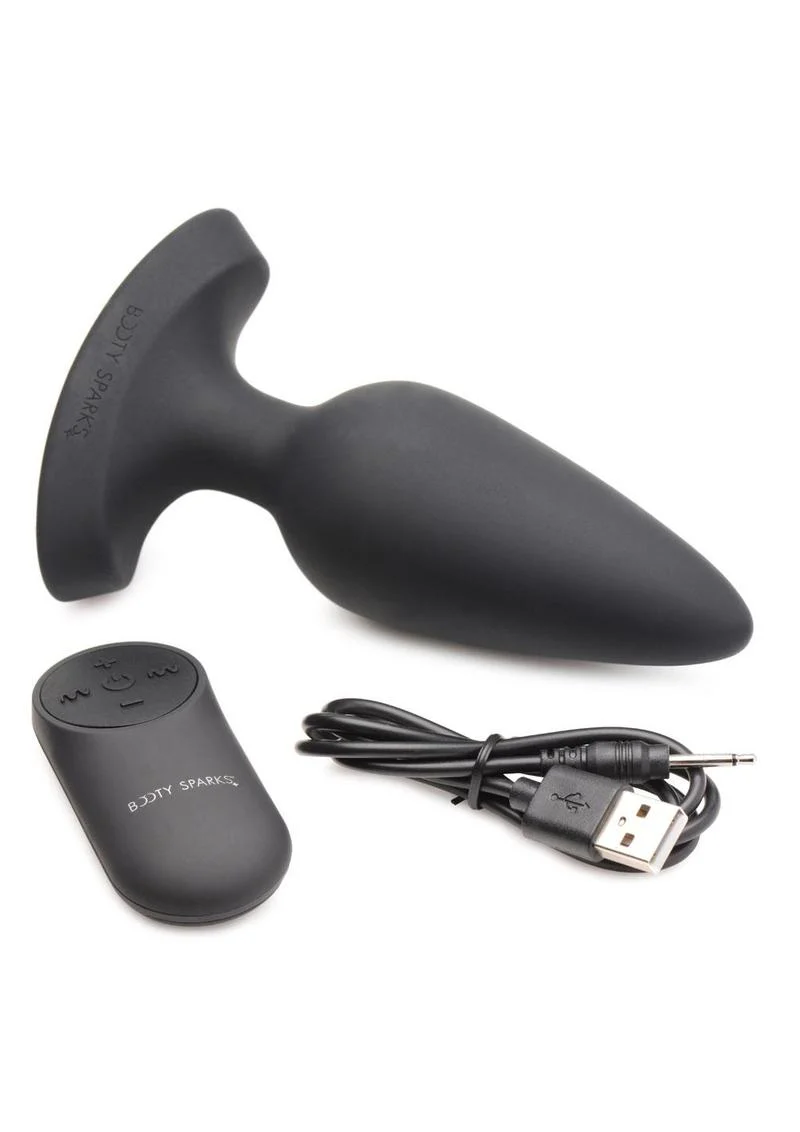 Booty Sparks Laser Heart Rechargeable Silicone Anal Plug with Remote Control - Large - Black with Red Lights - Image 4