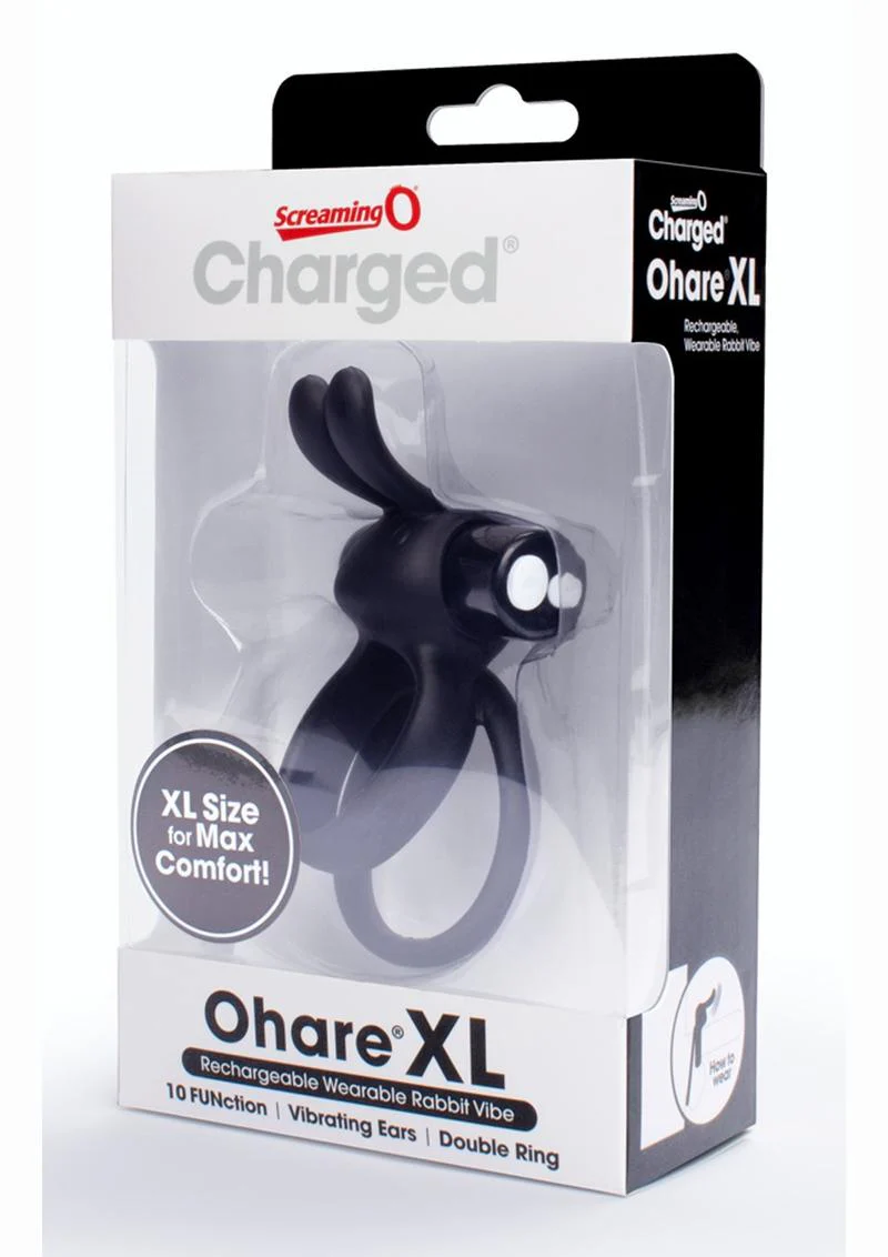 Charged Ohare XL Silicone USB Rechargeable Wearable Rabbit Vibrating Cock Ring - Black (Individual - Image 2