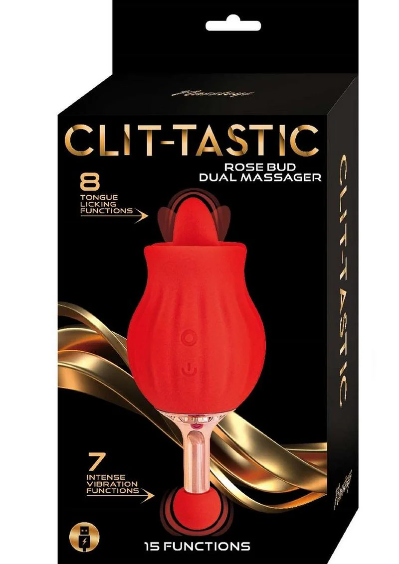 Clit-Tastic Rose Bud Dual Massager Rechargeable Silicone with Clitoral Stimulator - Image 3