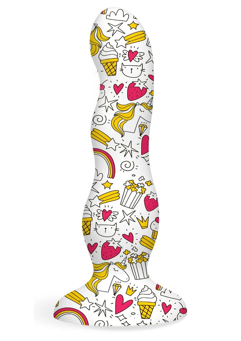 Collage Cupcakes and Unicorns Curvy Silicone Dildo