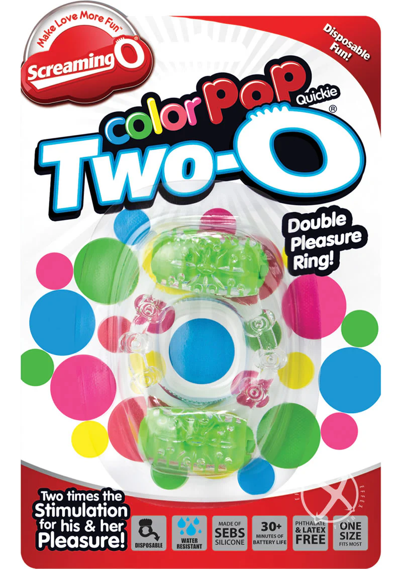 Color Pop Quickie Two-O Silicone Dual Vibrating Cock Ring - Image 6