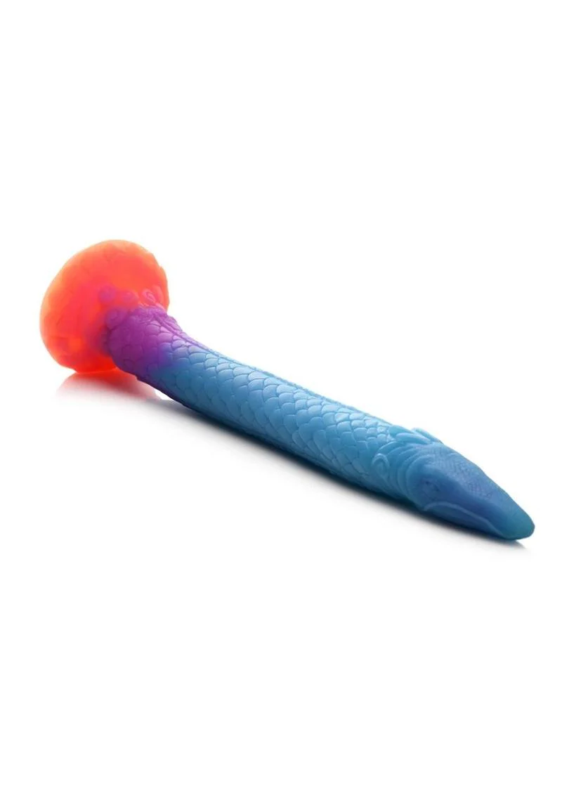 Creature Cocks Makara Glow In The Dark Silicone Snake Dildo - Orange/Purple/Blue Glitter - Image 3