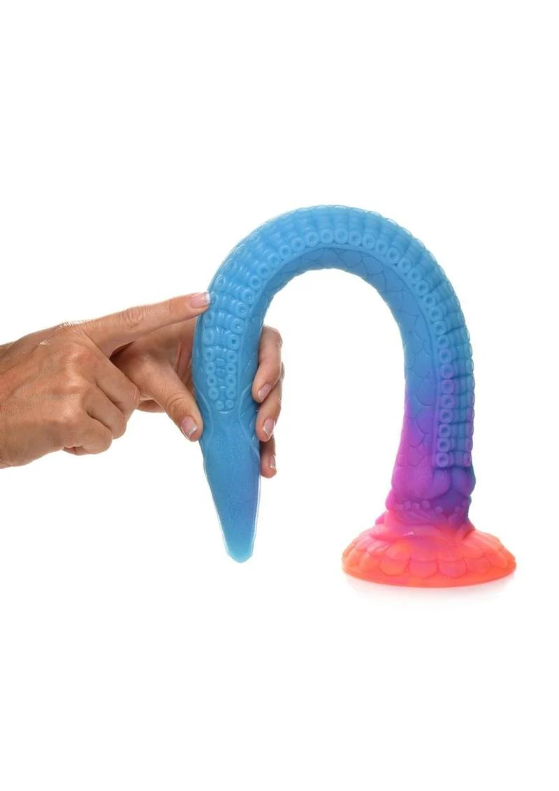 Creature Cocks Makara Glow In The Dark Silicone Snake Dildo - Orange/Purple/Blue Glitter - Image 4