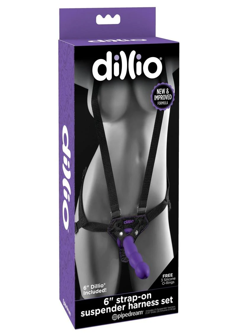 Dillio Strap-On Suspender Harness Set Black with Silicone Dildo - Image 5