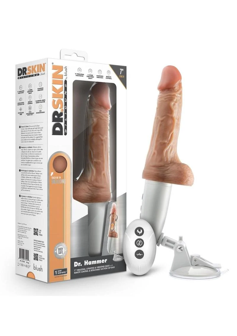 Dr. Skin Platinum Collection Silicone Dr. Hammer Rechargeable Thrusting Dildo with Handle and Remote Control - Image 2