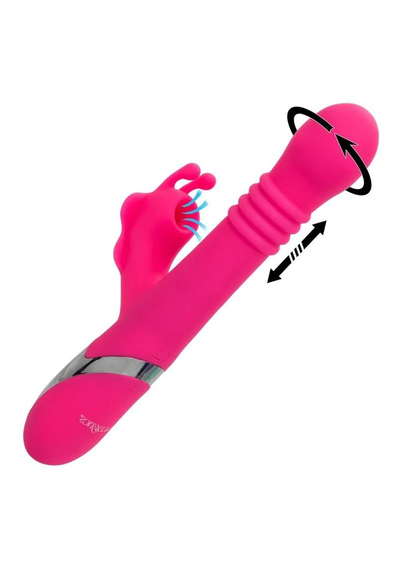 Enchanted Kissing Butterfly Rechargeable Silicone Thrusting and Rotating Vibrator with Clitoral Stimulator - Image 3