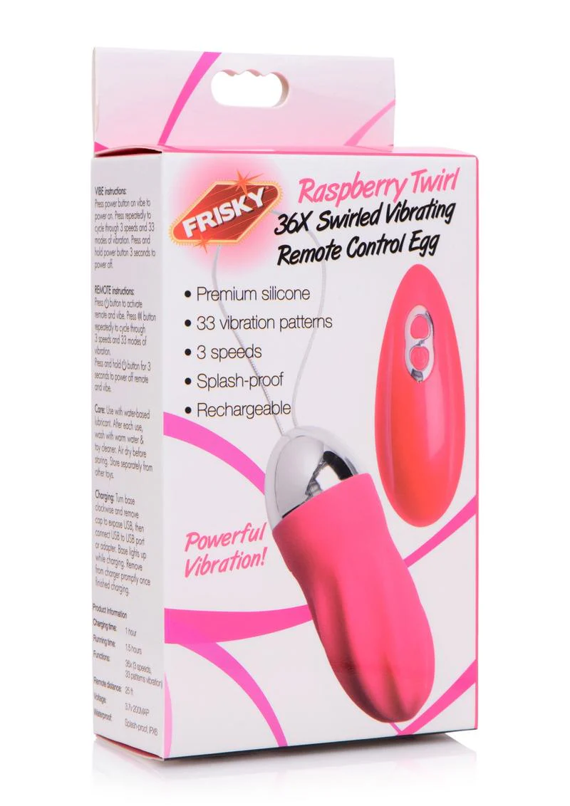 Frisky Raspberry Twirl 36x Swirled Silicone Rechargeable Vibrating Remote Control Egg - Image 2