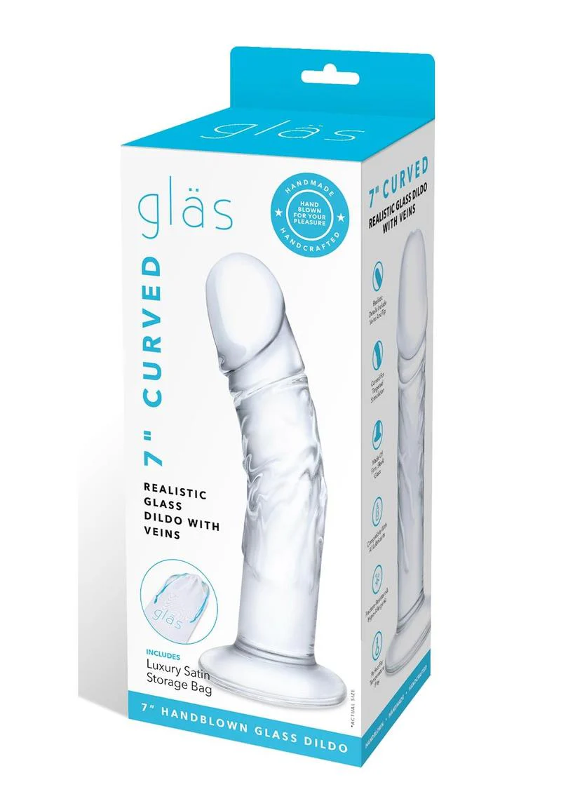 Glas Curved Realistic Glass Dildo with Veins - Image 2