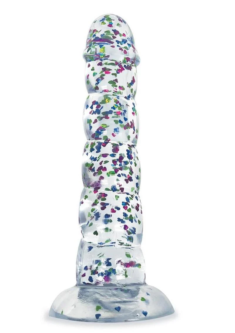 Glittergasm Swirl Clear Dildo with Suction Cup - Blue/Purple/Violet Glitter