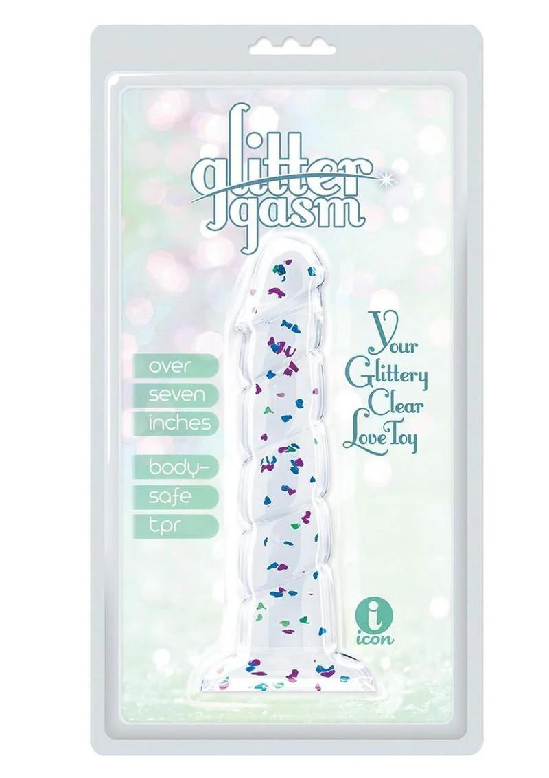 Glittergasm Swirl Clear Dildo with Suction Cup - Blue/Purple/Violet Glitter - Image 2