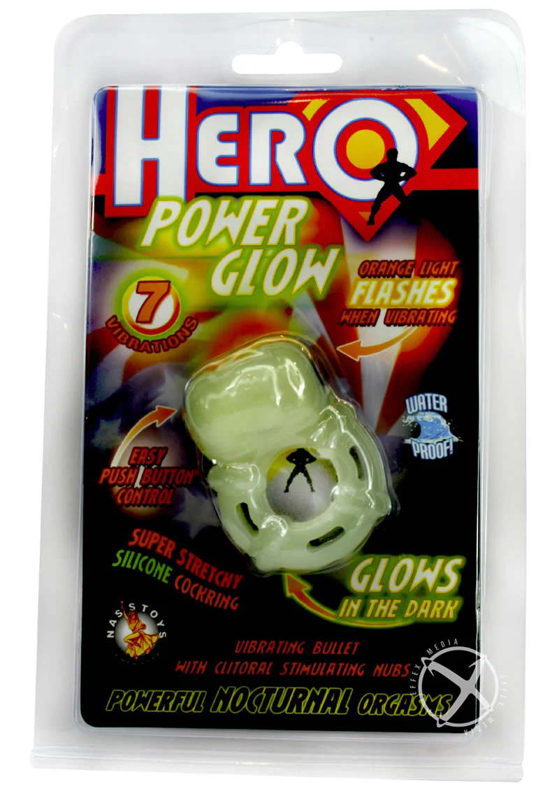 Hero Power Glow Glow In The Dark Vibrating Silicone Cock Ring - Glow - Image 2