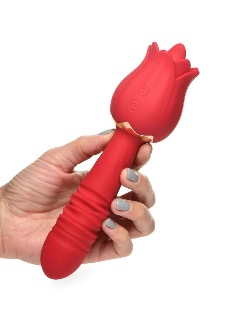 Inmi Bloomgasm Racy Rose Thrusting and Licking Rose Rechargeable Silicone Vibrator - Image 4