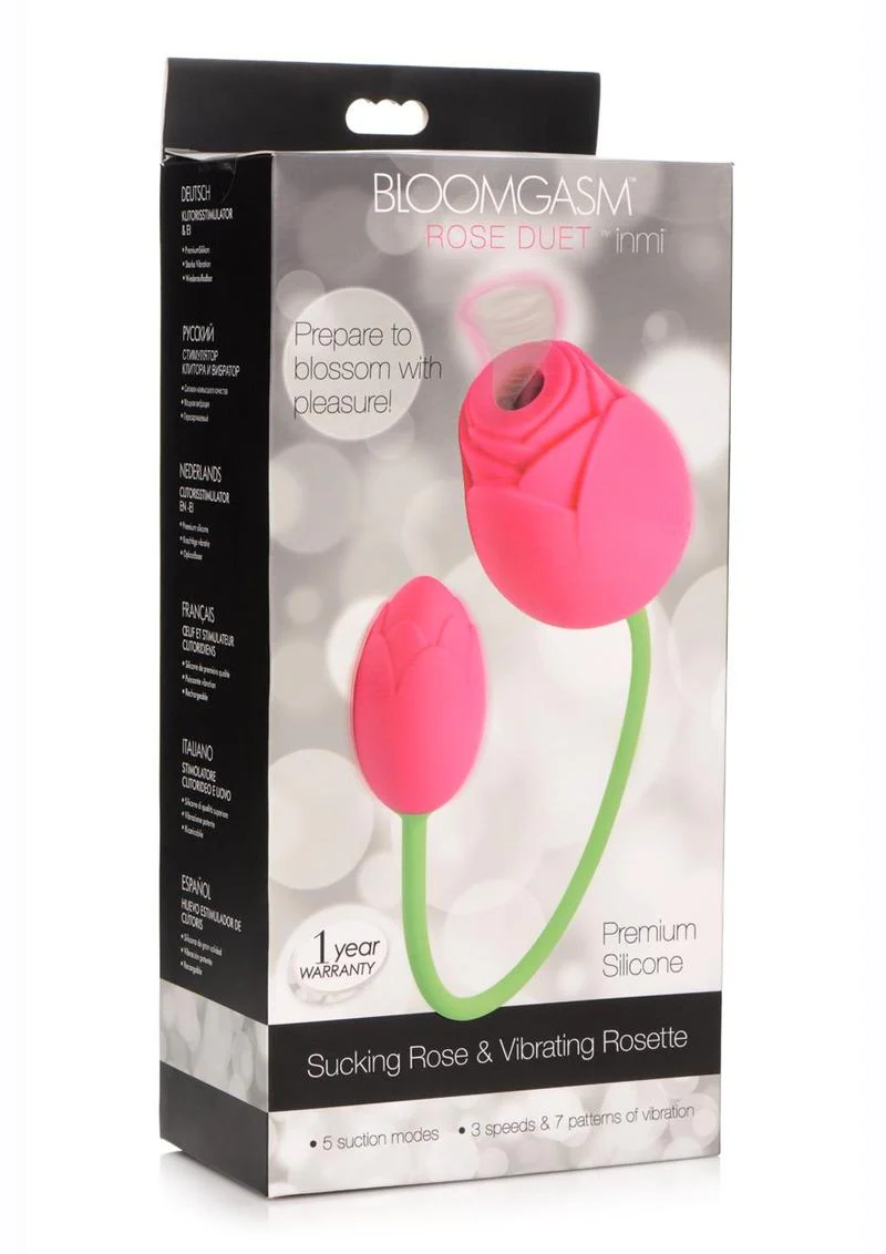 Inmi Bloomgasm Rose Duet 15x Silicone Rechargeable Vibrating and Sucking Clit Stimulator - Image 2
