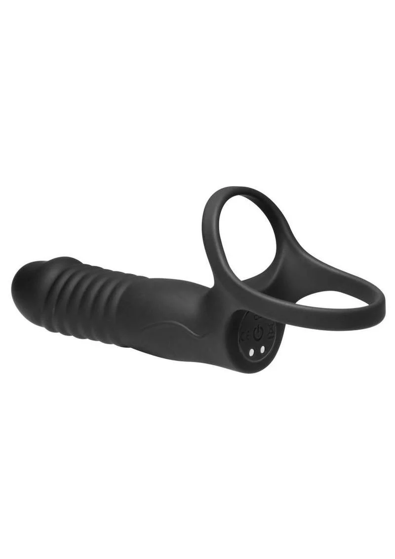 Jock Double Thrust Thrusting and Vibrating Double Penetration Rechargeable Silicone Cock Ring W/ Remote - Image 3