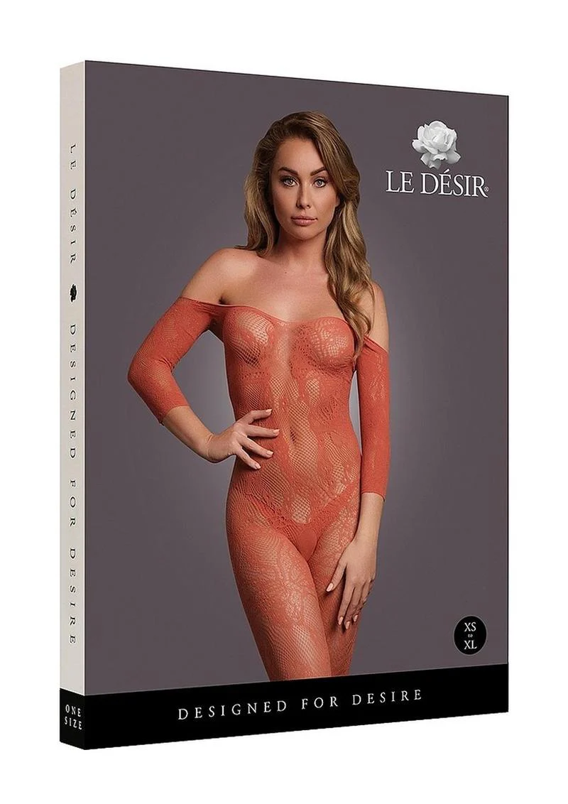 Le Desir Lace Long Sleeved Bodystocking - One Size - Sunset Glow - Image 2
