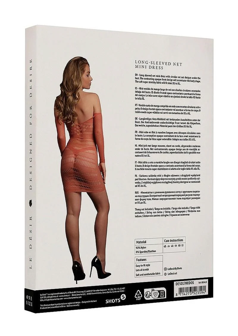 Le Desir Long Sleeved Net Mini Dress - One Size - Sunset Glow - Image 4