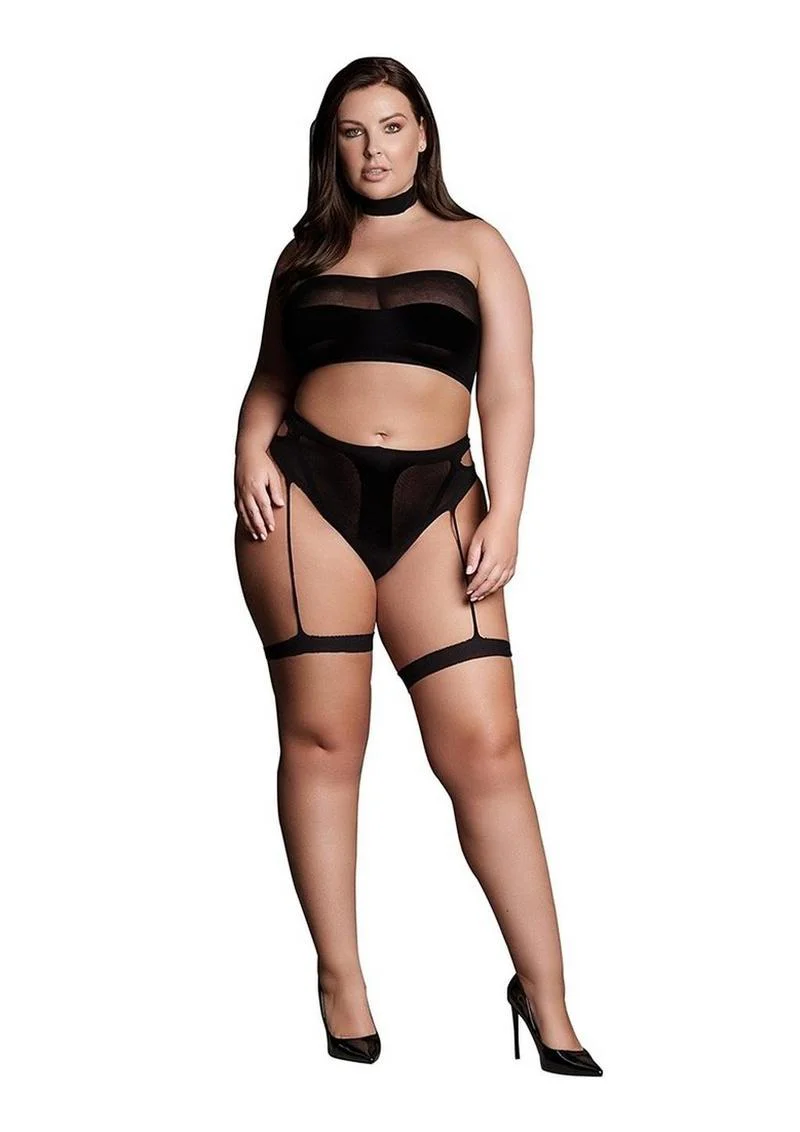 "Le Desir Shade Ananke Xii Three Piece with Choker, Bandeau Top and Pantie with Garters"