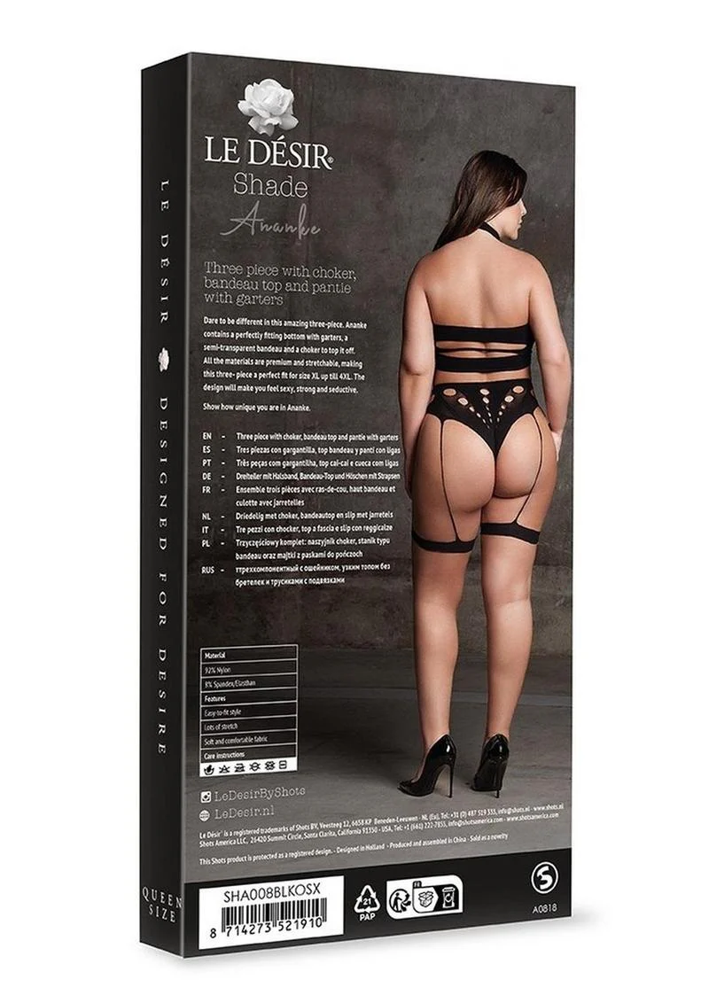 "Le Desir Shade Ananke Xii Three Piece with Choker, Bandeau Top and Pantie with Garters" - Image 4