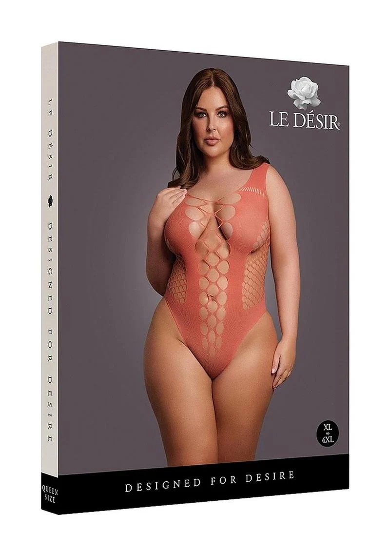 Le Desir V-Neck Teddy with Opaque Panels - Queen - Sunset Glow - Image 2