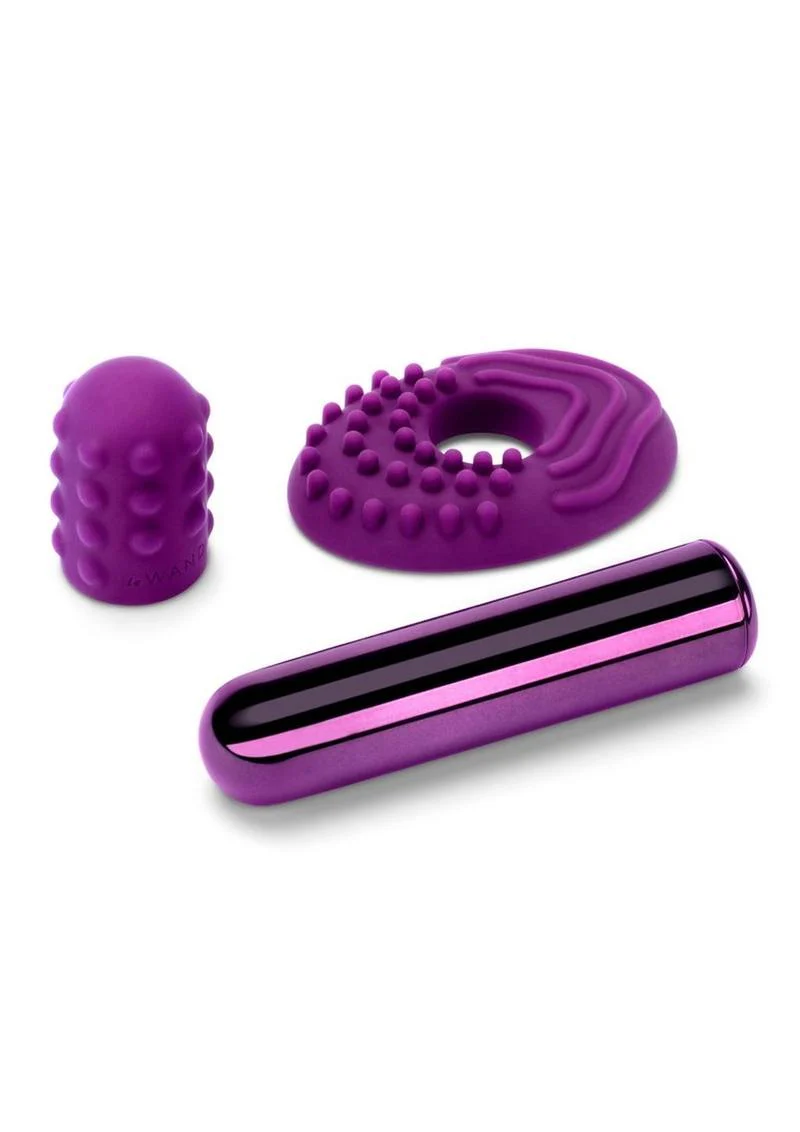 Le Wand Bullet Rechargeable Vibrator with Textured Silicone Sleeve and Ring - Image 7