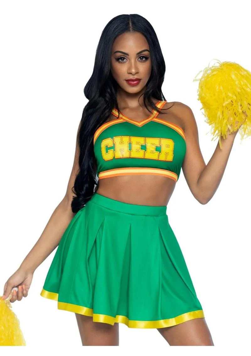 "Leg Avenue Bring It Baddie Set Top with Cheer Logo, Pleated Skirt and Pom Pom" - Image 3