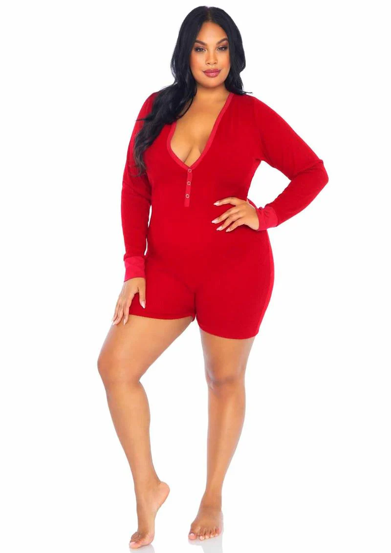 Leg Avenue Brushed Rib Romper Long Johns with Cheeky Snap Closure Back Flap - Image 13