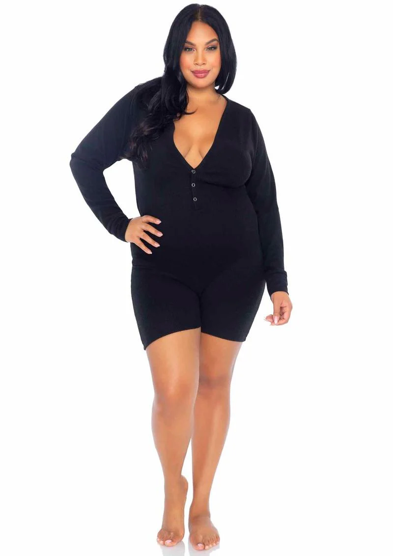 Leg Avenue Brushed Rib Romper Long Johns with Cheeky Snap Closure Back Flap - Image 15