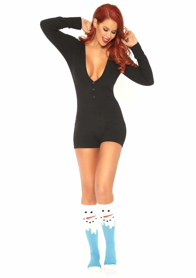 Leg Avenue Brushed Rib Romper Long Johns with Cheeky Snap Closure Back Flap - Image 19