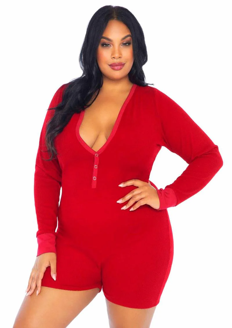 Leg Avenue Brushed Rib Romper Long Johns with Cheeky Snap Closure Back Flap - Image 4