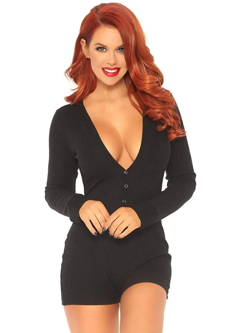 Leg Avenue Brushed Rib Romper Long Johns with Cheeky Snap Closure Back Flap - Image 8