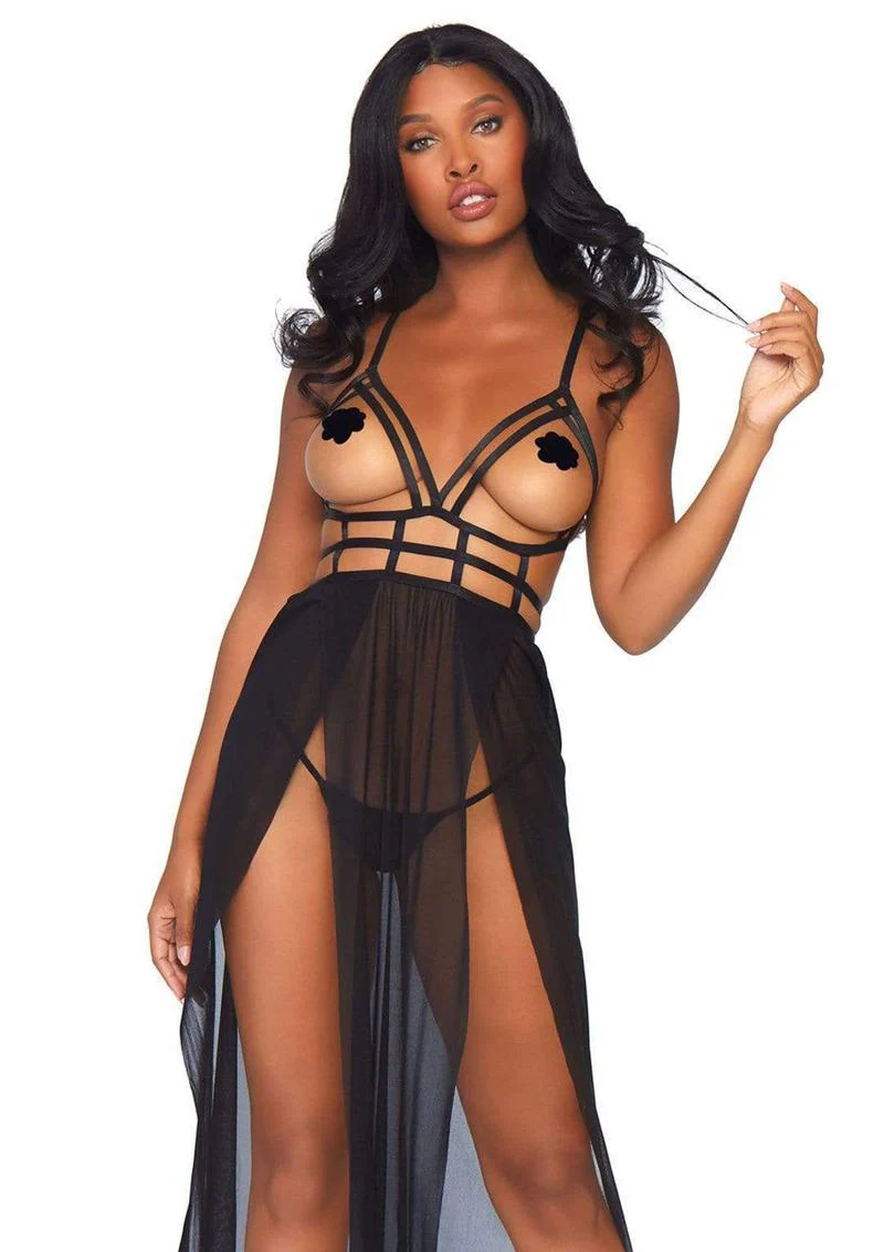Leg Avenue Cage Strap Open Bodice Maxi Dress and Matching G-String - Image 2