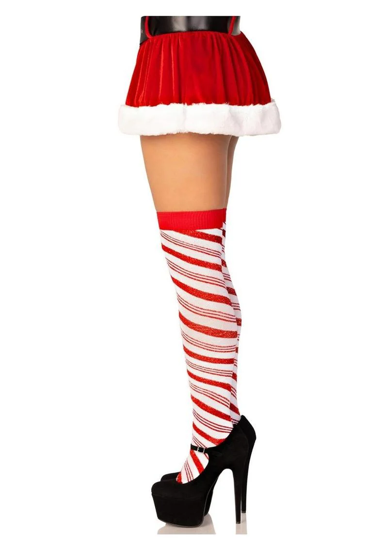 Leg Avenue Candy Cane Lurex Striped Over The Knee Socks - Image 2