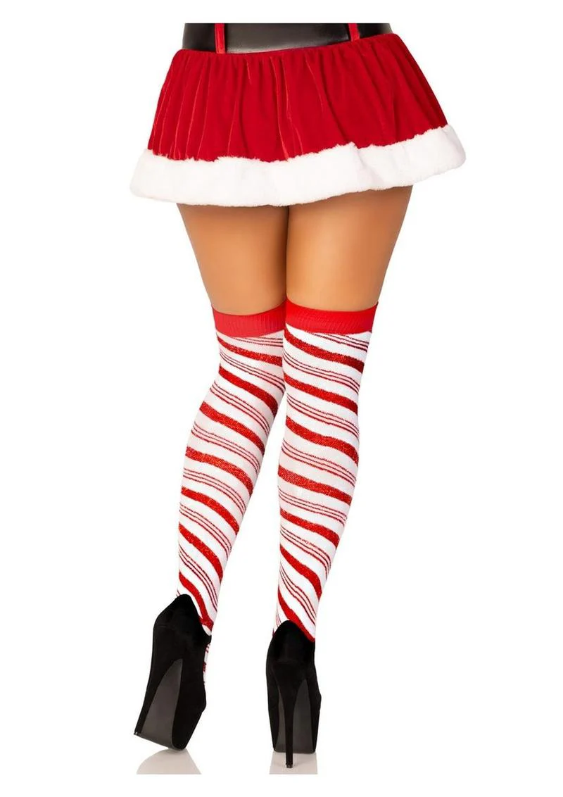 Leg Avenue Candy Cane Lurex Striped Over The Knee Socks - Image 3